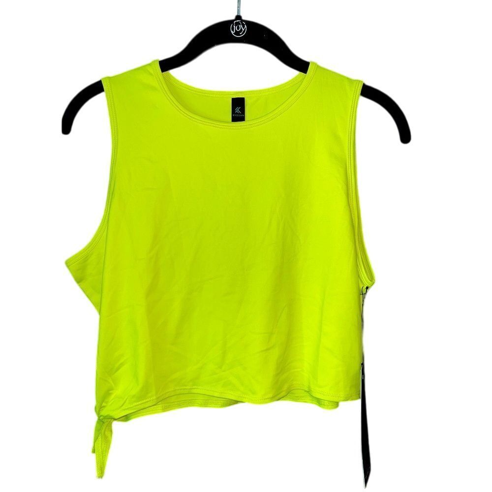 Neon Yellow Athletic Crop Tank‎ Top with Side Ties Workout Activewear C26